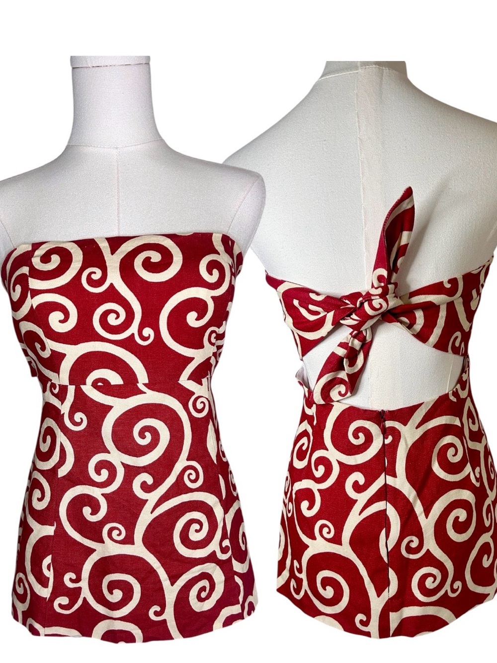 Y2K VINTAGE MOLLY B Red Retro Statement Tube Top 2000s Mod Euro Summer Beach | S